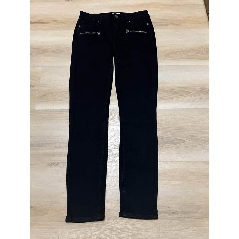 Paige Indigo Zip Skinny Jeans in Black Womens Size 28 Decorative Zipper
